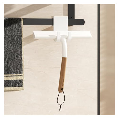 Shower Squeegee for Shower Glass, Bathroom Glass Cleaning Tool with Hook Mount, Squeegee for Glass Doors, Window Cleaning, Tile Shower Walls (White+Wood) - color: White+wood