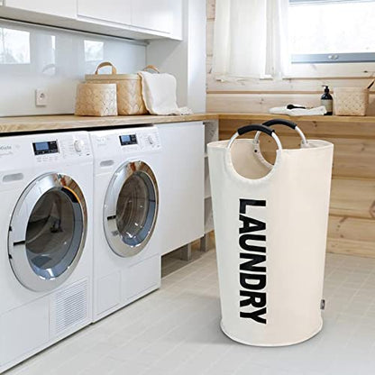 DOKEHOM 125L X-Large Laundry Basket Bag, Collapsible Tall Hamper, Beige | Freestanding tall washing bin & foldable laundry bag. Extra large clothes storage basket with durable sturdy handles - color: Beige, size: 125L