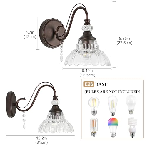 1 Piece Oil Rubbed Bronze Finish Wall Sconce, 1-Light Modern Wall Sconce with Hanging Crystal Accents and Flower-Shaped Clear Shades for Bathroom Bedroom Living Room,Modern Vanity Light - color: Oil-Rubbed Bronze, size: 1-Light