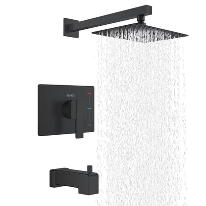 KENES Matte Black Shower Set with Tub Faucet, Square Tub Shower Trim Kit | Shower Faucet with 10-Inch Rain Shower Head, Square Shower System, Valve Included, Lead-Free cUPC & NSF Certified, Stainless - color: Matte Black, style: Tub Shower Faucet Set
