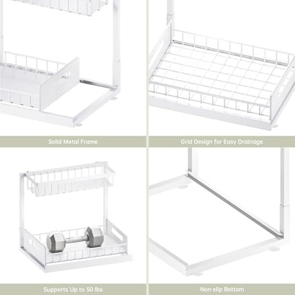 Under Sink Organizer and Storage, Slide Out Cabinet Organizer, Pull Out Sink Shelf for Kitchen Bathroom Laundry, 1 Pack White