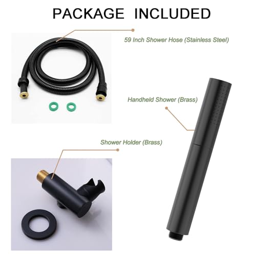 Black Shower Wand Brass Handheld Shower 7 Inch High Pressure Hand Held Shower Head High Flow Sprayer, 2 In 1 Function with 59 inch Hose, Bracket - color: Black