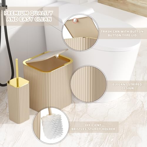 XLHOMO Bathroom Accessory Set - 26PC Bathroom Shower Curtain and Rug Set, Bathroom Accessories Set, Beige Bathroom Set with Trash Can, Toilet Brush, Qtip Holder & Soap Dispenser - style: Beige