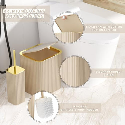 XLHOMO Bathroom Accessory Set - 26PC Bathroom Shower Curtain and Rug Set, Bathroom Accessories Set, Beige Bathroom Set with Trash Can, Toilet Brush, Qtip Holder & Soap Dispenser - style: Beige