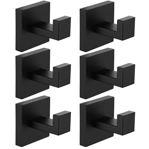 Nolimas Towel Hook Stainless Steel Bathroom Rustproof Clothes Towel Coat Hook Wall Mounted Square Toilet Kitchen, Heavy Duty Door Hanger, 6 Pack, Matte Black - color: Matte Black, size: 6 Pack