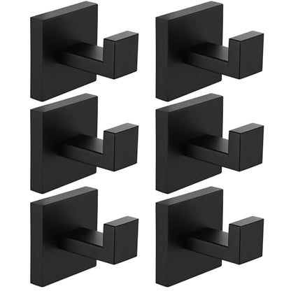 Nolimas Towel Hook Stainless Steel Bathroom Rustproof Clothes Towel Coat Hook Wall Mounted Square Toilet Kitchen, Heavy Duty Door Hanger, 6 Pack, Matte Black - color: Matte Black, size: 6 Pack