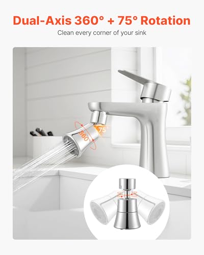 VEVOR Faucet Aerator, 360° Swivel Kitchen Sink Aerator, 5-Function 5-Flow Sink Sprayer Attachment, Bathroom Faucet Extender Head Replacement for 15/16 inch Female Thread with Adapter & 55/64 inch Male