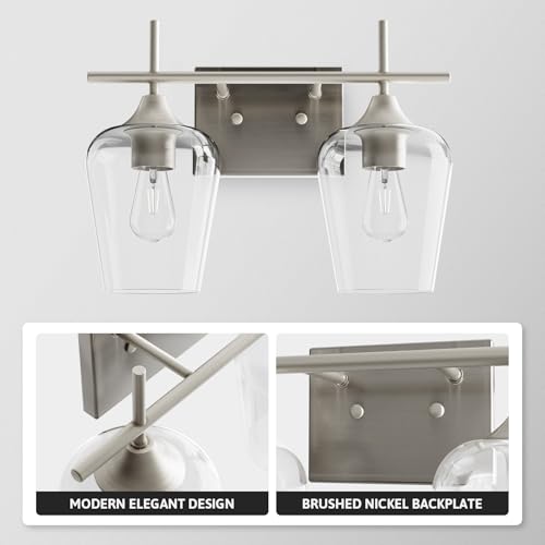VONLUCE Bathroom Vanity Light, 2 Light Bathroom Light Fixture Over Mirror, Bathroom Wall Lamp with Clear Glass, Modern Brushed Nickel Vanity Lighting fixtures for Bathroom, Bedroom, Hallway | Wine Glass Shades, E26 Sockets, Easy to install, Vanity Lights