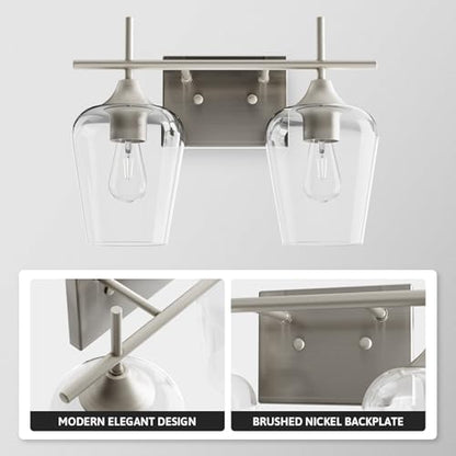 VONLUCE Bathroom Vanity Light, 2 Light Bathroom Light Fixture Over Mirror, Bathroom Wall Lamp with Clear Glass, Modern Brushed Nickel Vanity Lighting fixtures for Bathroom, Bedroom, Hallway | Wine Glass Shades, E26 Sockets, Easy to install, Vanity Lights