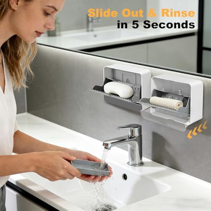 Strong Adhesive Hook Wall-Mounted Soap Dish Holder, 2-Layer Draining Tray with Removable Container, Keeps Soap Dry for Bathroom, Shower, Sink, Kitchen- Space Saver (1-Pack Grey-Single Compartment) - color: 1-pk Grey-single Compartment