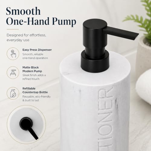 Conditioner Dispenser Luxurious Refillable Pump Bottle with Embossed Text, Durable Construction for Bathroom and Kitchen - color: Conditioner White