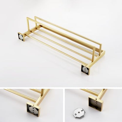 KOKOSIRI Towel Shelf Holder 24'' Bathroom Towel Rack with Two Bath Towel Bars Rails SUS304 Stainless Steel Wall Mount, Brushed Gold, B6003BG - color: Brushed Gold, size: 24-Inch