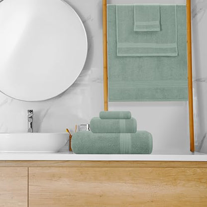 GLAMBURG Ultra Soft 8-Piece Towel Set - 100% Pure Ringspun Cotton, Contains 2 Oversized Bath Towels 27x54, 2 Hand Towels 16x28, 4 Wash Cloths 13x13 - Ideal for Everyday use, Hotel & Spa - Jade - color: Jade, size: 8 Piece Towel Set