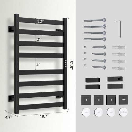 Towel Warmer, Towel Heater Rack for Bathroom, 8-bar Electric Towel Dryer Wall-Mounted Plug-in Bath Heater, 201 Stainless Steel Hot Towel Rack with Timer and Smart Temperature Control - color: Black