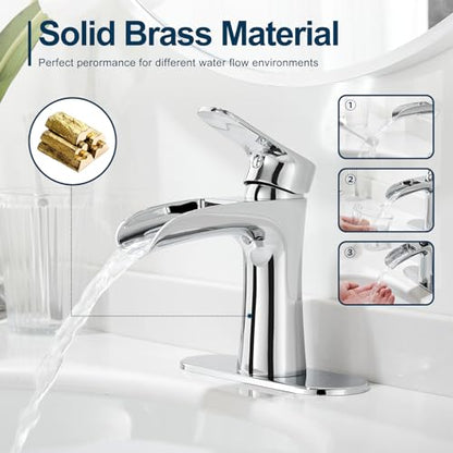 VOTON Chrome Bathroom Faucets Single Handle Waterfall Sink Faucet One Hole or Three Holes with Deck Mount Vanity Farmhouse RV Vessel Basin Faucet - color: B-Chrome, style: Without Drain