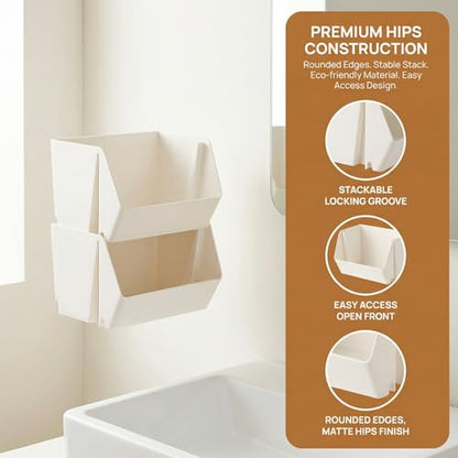 Wall Mounted Storage Organizer Bins, Shower Caddy Kitchen Shelf Floating, Space Saving Shelves Box with Adhesive Pads, Stackable Organizer for Bathroom、Office、Snacks、Refrigerator、Countertops