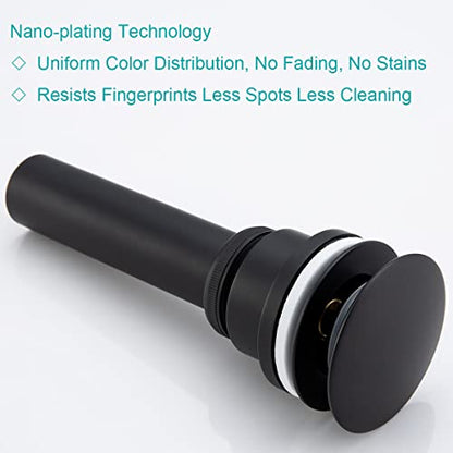 Dual Use Pop Up Drain Stopper, Bathroom Vanity Vessel Sink Stopper, Matte Black, for Basin with or Without Overflow Hole - color: Matte Black