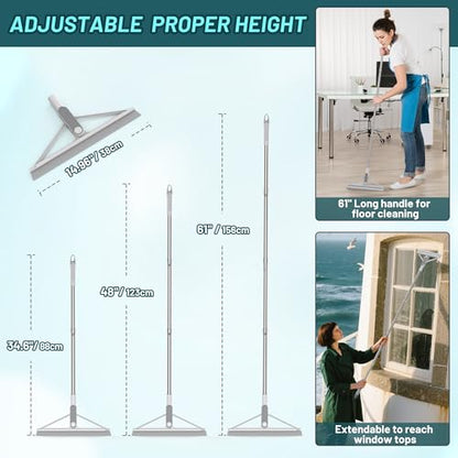 KOLLIEE Floor Squeegee Broom Rubber Window Squeegee for Floor 61" Long Handle Adjustable Floor Wiper for Concrete Tile Shower Bathroom Water