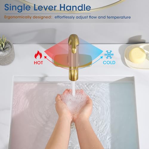 Single Hole Bathroom Faucet,‎Bathroom Sink Faucet,Brushed Gold Bathroom Faucet 1 Hole,with Pop Up Drain and cUPC Supply Lines for Vanity,Lavatory RV Farmhouse (HG-8901-BG) - color: A-Brushed Gold