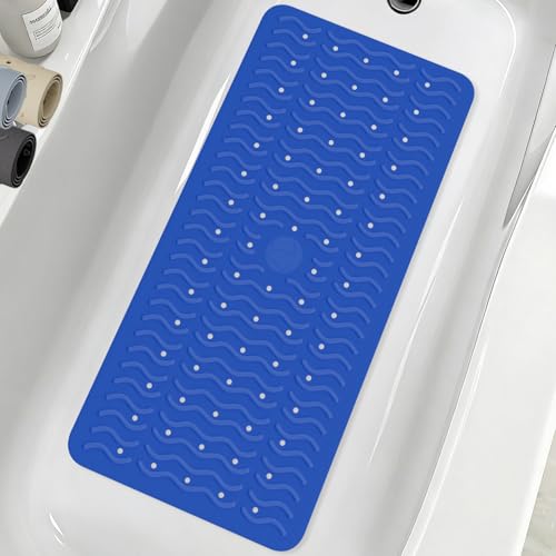 Non Slip Bathtub Mat & Shower Mat, 31x15 Anti Slip Bath Mat for Tub, Soft TPE Anti-Skid Bathroom Mat with 194 Suction Cups & Drain Holes, Wave-Textured Grip, Machine Washable (Deep Blue) - color: Deep Blue