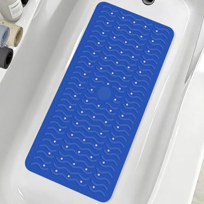 Non Slip Bathtub Mat & Shower Mat, 31x15 Anti Slip Bath Mat for Tub, Soft TPE Anti-Skid Bathroom Mat with 194 Suction Cups & Drain Holes, Wave-Textured Grip, Machine Washable (Deep Blue) - color: Deep Blue
