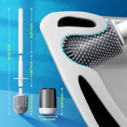 Silicone Toilet Brush, L-Shaped Toilet Brush and Holder Set, Bathroom Toilet Brush with Long Non-Slip Handle, Wall Mounted or Floor Standing Design, for Home and RV Use - size: 2 Pack | L-Shaped Brush Head, Non-Slip Handle