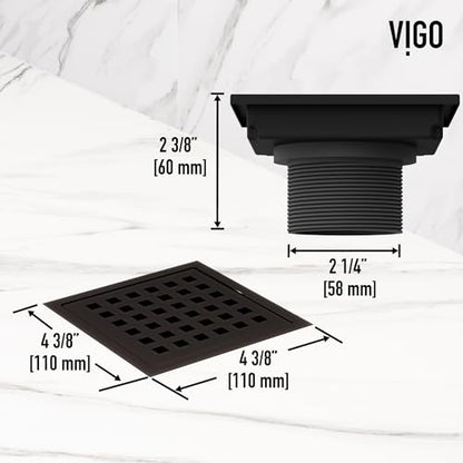 VIGO Elan 4.38 in. W x 4.38 in. L Square Shower Drain in Matte Black - VG07004MB - color: Matte Black, size: 4 in.