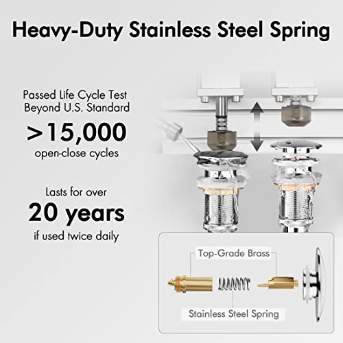 KES Bathroom Sink Drain with Overflow Vessel Vanity Sink Pop Up Drain Stopper Polished Chrome, ALL Metal Rustproof Brass and 304 Stainless Steel, S2008A-CH - color: Polished Chrome, style: With Overflow, 1 Pack