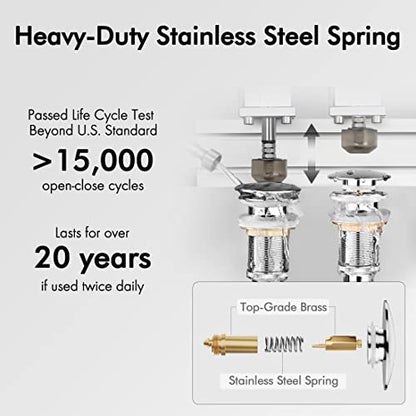 KES Bathroom Sink Drain with Overflow Vessel Vanity Sink Pop Up Drain Stopper Polished Chrome, ALL Metal Rustproof Brass and 304 Stainless Steel, S2008A-CH - color: Polished Chrome, style: With Overflow, 1 Pack