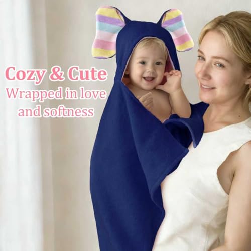 VOOVA & MOVAS Navy Baby Hooded Towel, Organic 100% Cotton,33"X31.5" - color: Navy Elephant, size: 33 x 31.5 inches