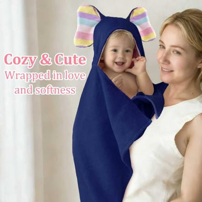 VOOVA & MOVAS Navy Baby Hooded Towel, Organic 100% Cotton,33"X31.5" - color: Navy Elephant, size: 33 x 31.5 inches