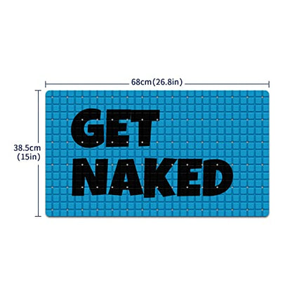 FCZ Bath Tub Mat Non Slip Shower Mat Get Naked Blue Extra Long 26.8x15 inches Rectangular PVC Mat with Suction Cups Drain Holes Machine Washable - color: Get Naked Blue
