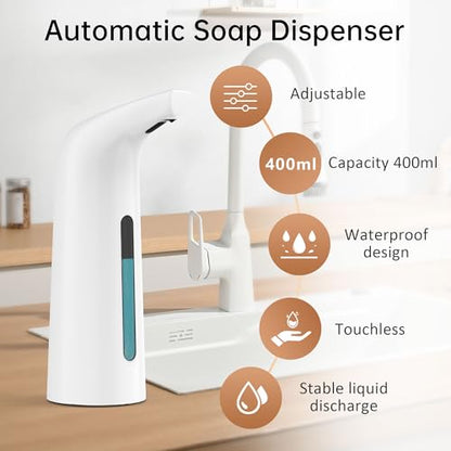 Automatic Liquid Soap Dispenser, 4-Level,13.5oz Touchless | Plastic,400ml White Electric Battery Operated Hand & Dish Countertop Soap Dispensers with Sensor for Bathroom,Kitchen Sink - color: White, style: Battery