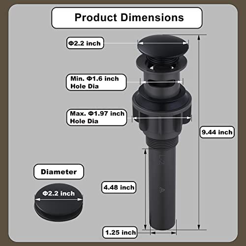 Bathroom Sink Drain, Pop Up Drain Stopper for Bathroom Sink and RV Sink, with Overflow, Matte Black Vessel Sink Drain, Built-in Anti-Clogging Strainer - color: Matte Black, style: Style A: pop up drain