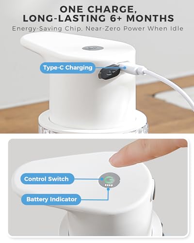 Automatic Soap Dispenser Touchless, USB Rechargeable for Kitchen & Bathroom | Hands Free Infrared Sensor, 3 Adjustable Soap Levels, IPX7 Waterproof, 10oz/300ML, for Hand Soap, Dish Soap&Lotion - color: White, style: Liquid