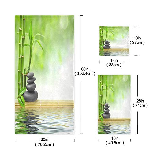 ALAZA Towel Bathroom Sets, Zen Stone with Bamboo Leaves Towels 3-Piece 1 Bath Towel 1 Washcloth 1 Hand Towel, Bath Towel Set of 3 Soft Multifuntion for Home - color: Multi12
