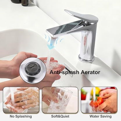 Rbrohant Single Hole Bathroom Faucet, Polished Chrome Single Handle Bathroom Sink Faucets for 1 Hole,Bathroom Vanity Faucet with Pop up Drain, Deck Mount, R2001-PC - color: Polished Chrome, style: No Escutcheon
