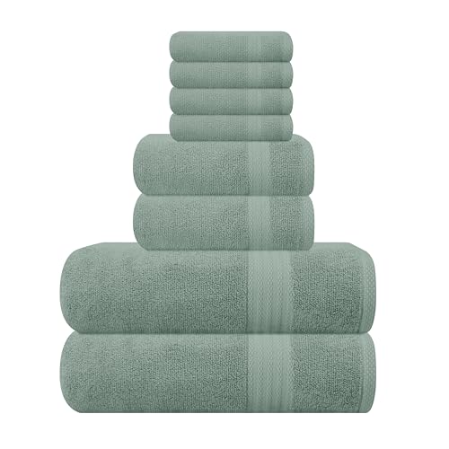GLAMBURG Ultra Soft 8-Piece Towel Set - 100% Pure Ringspun Cotton, Contains 2 Oversized Bath Towels 27x54, 2 Hand Towels 16x28, 4 Wash Cloths 13x13 - Ideal for Everyday use, Hotel & Spa - Jade - color: Jade, size: 8 Piece Towel Set