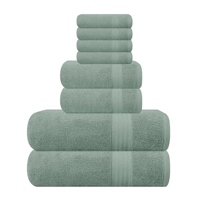 GLAMBURG Ultra Soft 8-Piece Towel Set - 100% Pure Ringspun Cotton, Contains 2 Oversized Bath Towels 27x54, 2 Hand Towels 16x28, 4 Wash Cloths 13x13 - Ideal for Everyday use, Hotel & Spa - Jade - color: Jade, size: 8 Piece Towel Set