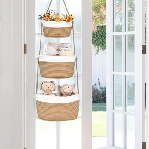 Hanging Storage Baskets, Over the Door Basket, Detachable Hanging Door Basket with 4 Hooks, Over the Door Organizer Nursery for Bedroom, Living Room