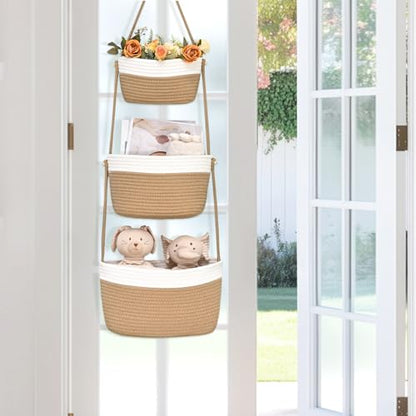 Hanging Storage Baskets, Over the Door Basket, Detachable Hanging Door Basket with 4 Hooks, Over the Door Organizer Nursery for Bedroom, Living Room