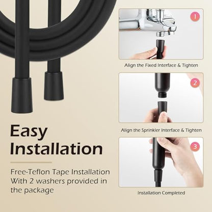 15 Inches Silicone Shower Hose Replacement, Anti-Kink Designed Handheld Shower Head Hose Ultra-Soft Hoses Extension with Brass Insert & Nut, Black - color: Black, size: 15 inches