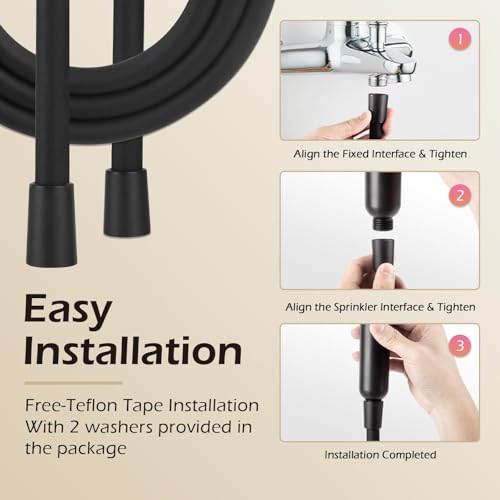 59 Inches Silicone Shower Hoses Replacement, Anti-Kink Designed Handheld Shower Head Hose Ultra-Soft Hoses Extension with Brass Insert & Nut, Black - color: Black, size: 59 inches