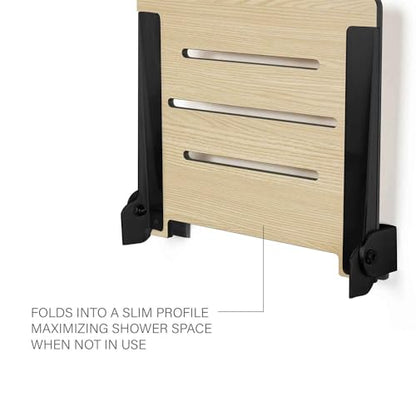 Seachrome 18 inch Silhouette Slimline Folding Wall Mount Shower Bench Seat, Urban Chic Seat with Matte Black Frame - color: Urban Chic With Matte Black Frame