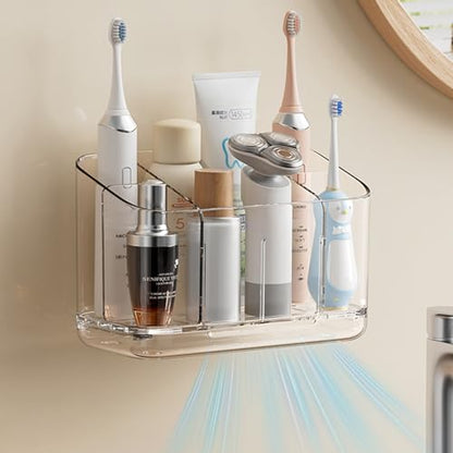 Wall Mounted Toothbrush Holder with Drainage, Large Detachable Toothbrush | and Toothpaste Holder with Divider for Bathroom, Anti-Slip Electric Tooth Brush Holder Set, Bathroom Accessory - Clear - size: Large