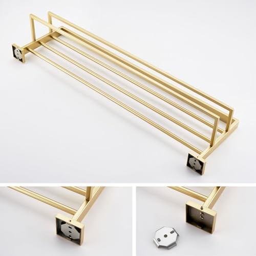 KOKOSIRI 32'' Towel Shelf Holder Bathroom Towel Rack with Two Bath Towel Bars Rails SUS304 Stainless Steel Wall Mount, Brushed Gold B6003BG-L32 - color: Brushed Gold, size: 32-Inch