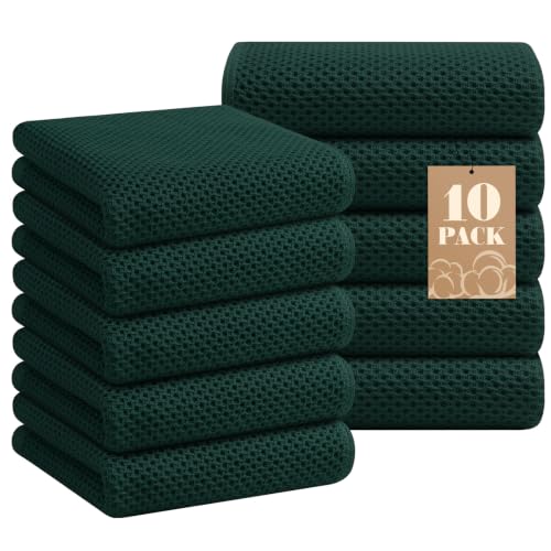 Homaxy 100% Cotton Waffle Weave Kitchen Towels, 10-Pack, Blackish Green | Ultra Soft Absorbent Dish Towels, Quick Drying Cleaning Towels, 13 x 28 Inches - color: Blackish Green, size: 13 x 28 - 10 Pack