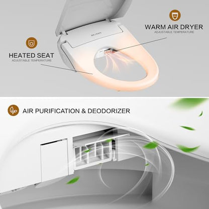 FN3 Smart Toilet Seat, Elongated Toilet Seat Slow Close, Electric Heated Bidet with Pre-Wet, Bidet Attachment for Toilet Warm Water, Air Dryer, Remote Control