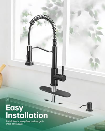 AIMADI Black Kitchen Faucet with Soap Dispenser and Pull Down Sprayer | Matte Black,Lead-Free,Single Handle,Stainless Steel,360° Swivel,for Farmhouse,Camper, RV,Laundry,Bar Sink - color: Matte Black