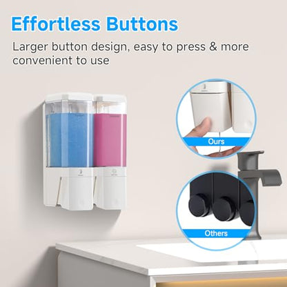 Shampoo and Conditioner Dispenser,GlintGath Shower Dispenser 2 Chamber No Drill Shampoo Dispenser for Shower Wall Mounted Shower Soap Dispenser for Bathroom Hotel,Large Capacity 2 * 500ML,White - color: Clear White 2 Chamber
